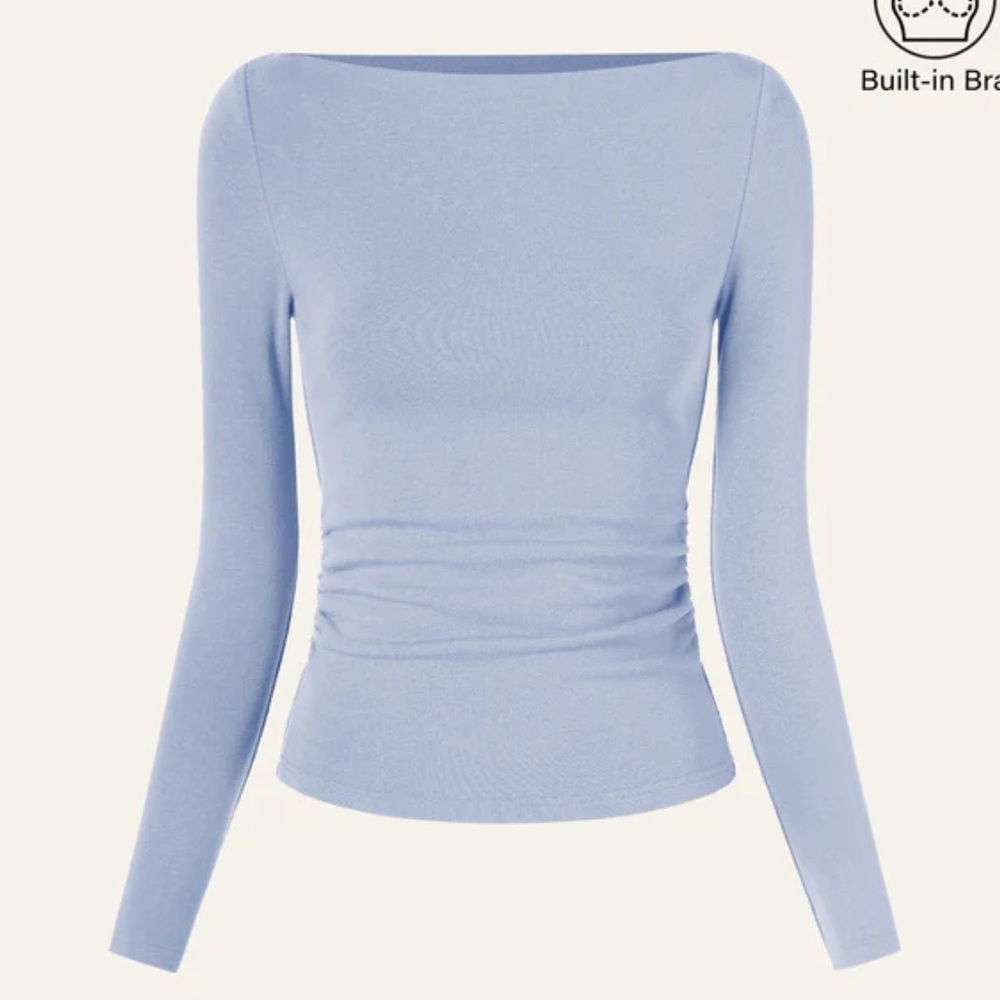 Side ruched boat neck top